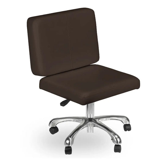 Espresso Duet mani-pedi stool with square padded seat, backrest and chrome caster base
