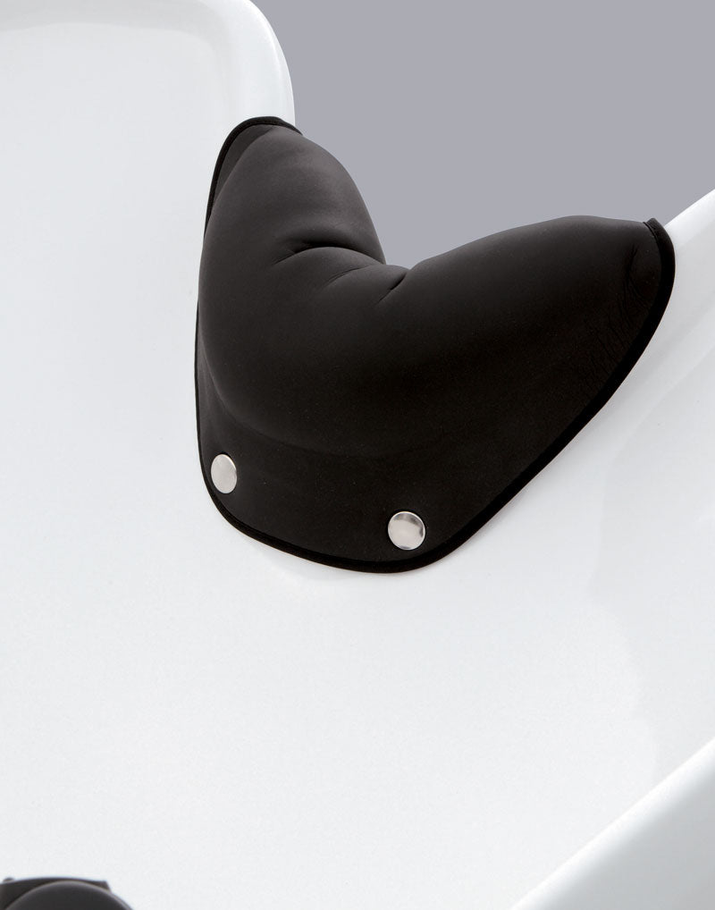 Close-up of the padded black neckrest inside a Takara Belmont RS shampoo bowl