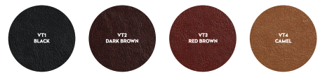 Takara Belmont VT upholstery swatches in black, dark brown, red brown and camel