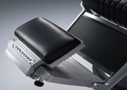 Optional upholstered heel rest on the 225 Classic Elegance barber chair footrest