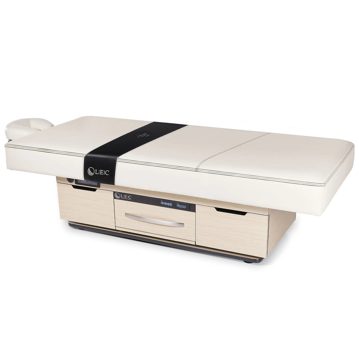 Living Earth Crafts Century City treatment table with a face pillow and white upholstery