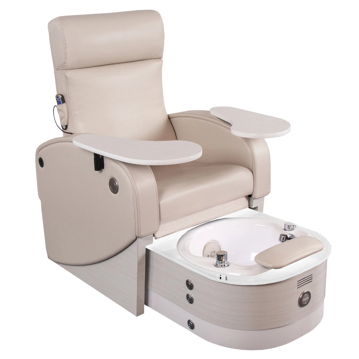 Living Earth Crafts Club LE pedicure chair with extended side trays and footbath pulled out