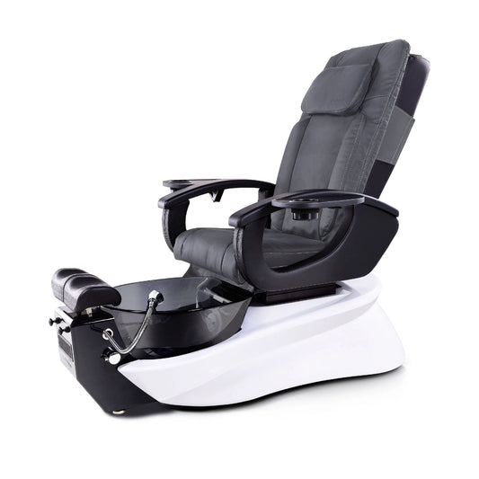 Le Rêve LX pedicure spa with gray reclining chair, white base and black footbath