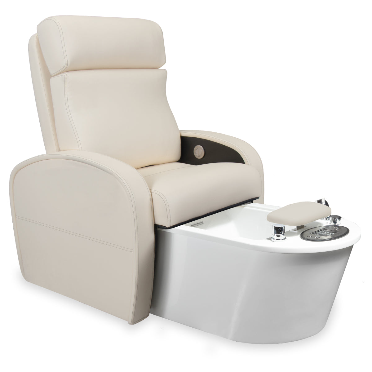 Living Earth Crafts Contour II pedicure chair with ivory upholstery and silver footbath base