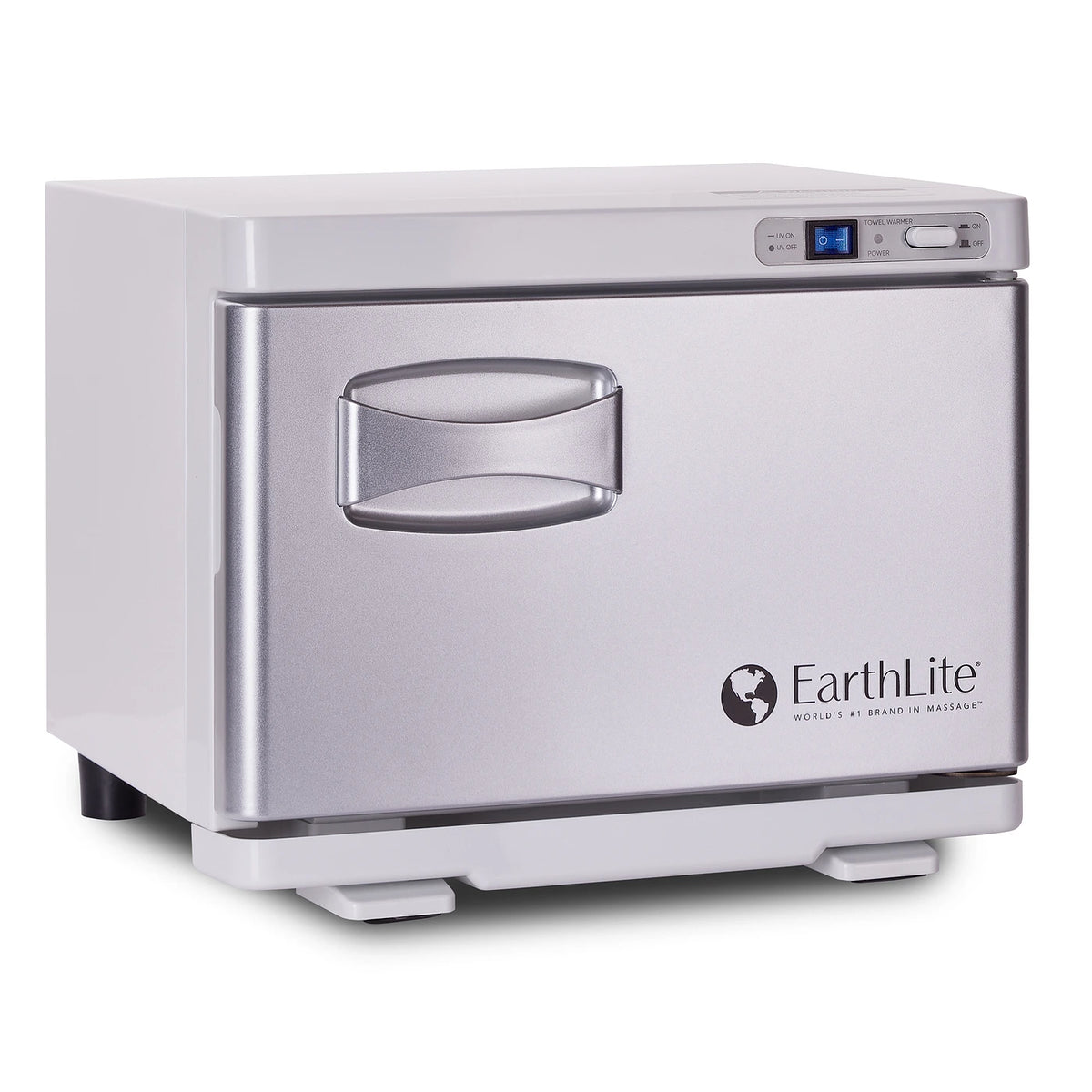 White Earthlite Mini hot towel cabinet with closed door and digital control