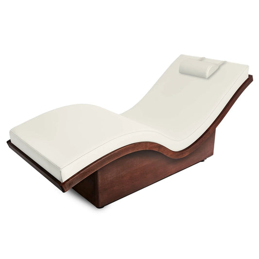 Living Earth Crafts NuWave Salt Room lounger with soft white upholstery and wood base