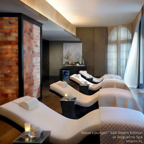 Living Earth Crafts NuWave loungers arranged in a spa salt room