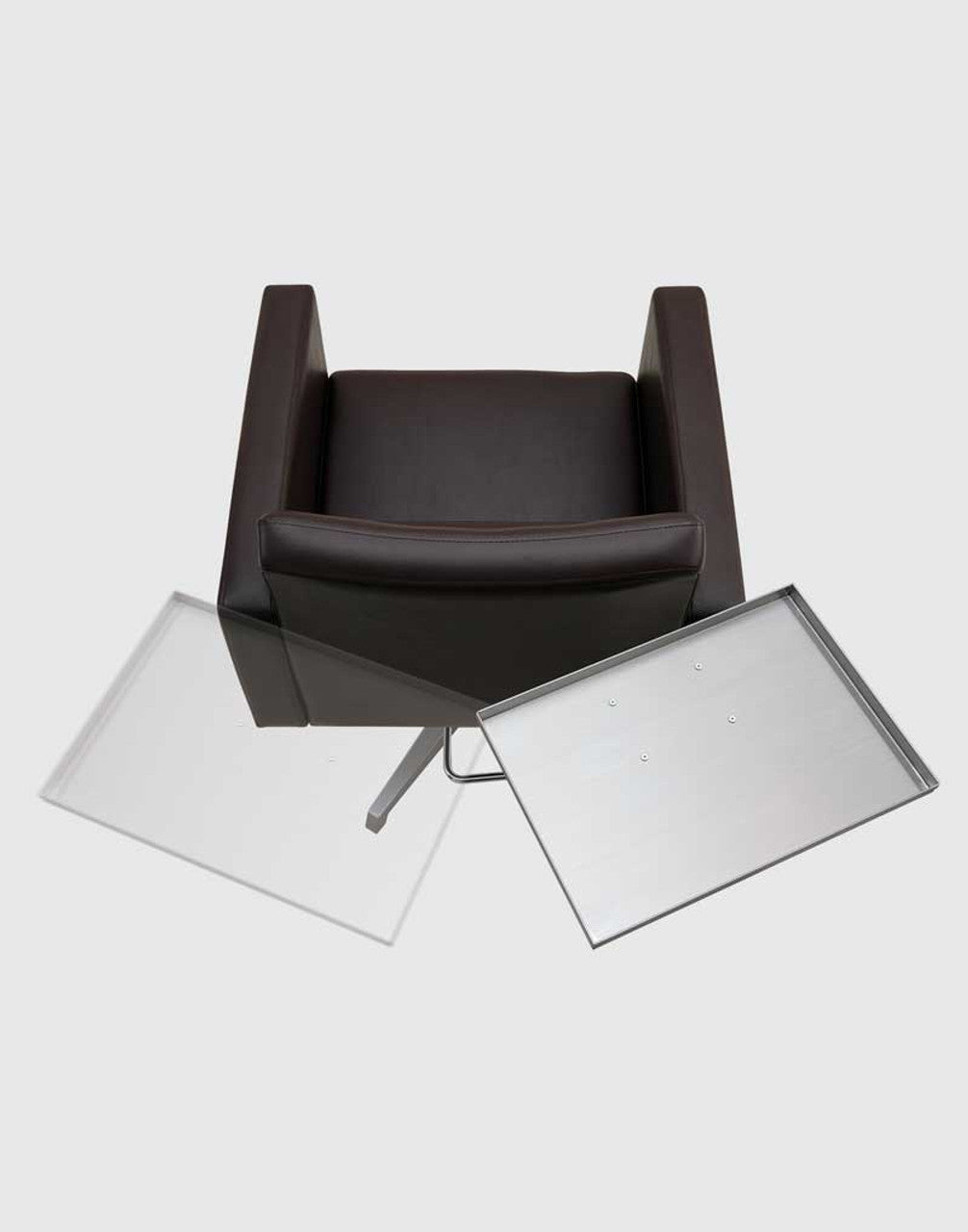 Takara Belmont Assista trays mounted on both sides of a styling chair