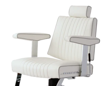 White Takara Belmont Dainty barber chair with padded arms and headrest