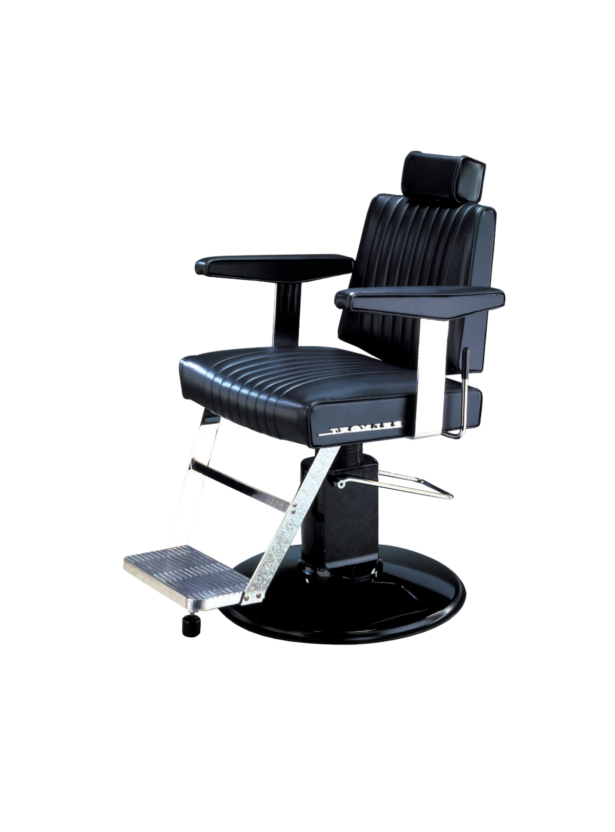 Takara Belmont Dainty barber chair in black on a black slim85 base 