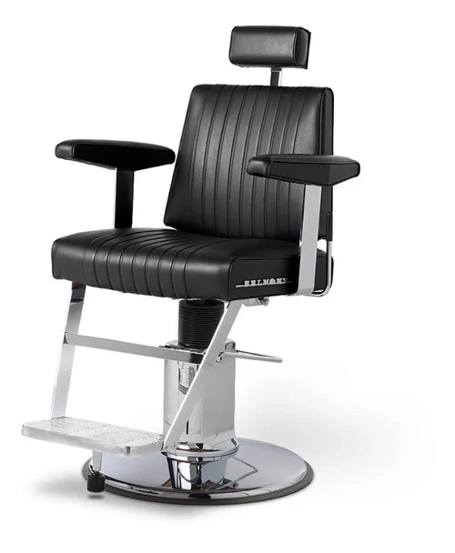 Takara Belmont Dainty barber chair in black on a chrome slim85 base 