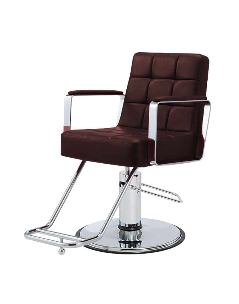 Brown Takara Belmont Choco styling chair with quilted upholstery and chrome round base