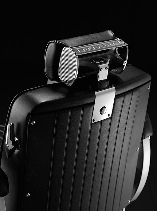 Rear view of the 225 Elite Black Elegance barber chair headrest and backrest