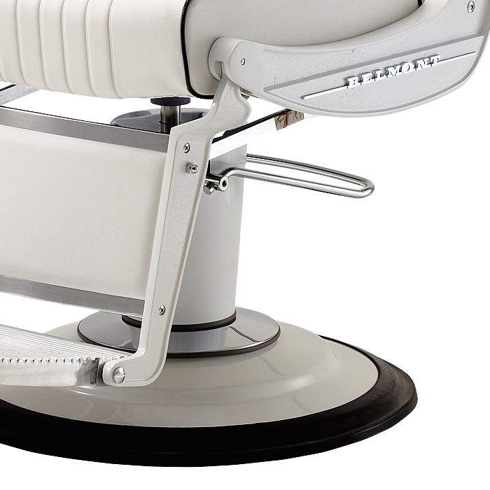 White frame, hydraulic base and foot pedal on the 225 Elite White Elegance barber chair