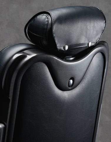 Rear view of the headrest and backrest on the Legacy 100 Vintage Diamond barber chair