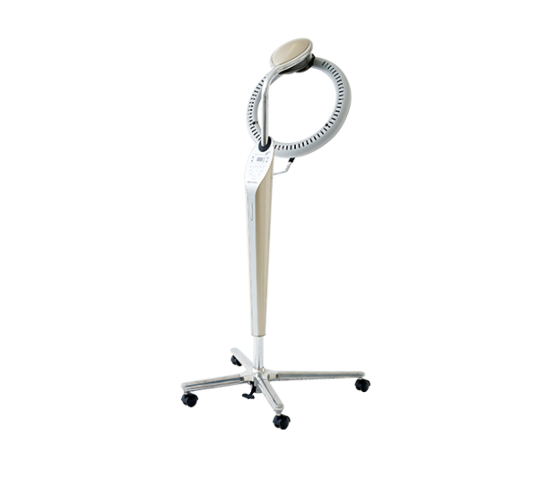 Takara Belmont Rollerball F hair color processor in beige on a wheeled stand