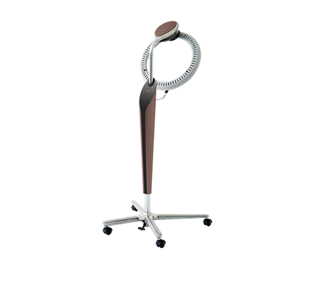 Takara Belmont Rollerball F hair color processor in brown on a wheeled stand