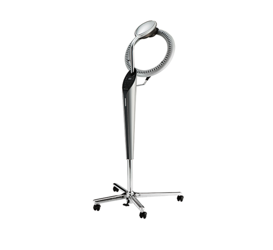 Takara Belmont Rollerball F hair color processor in gray on a wheeled stand