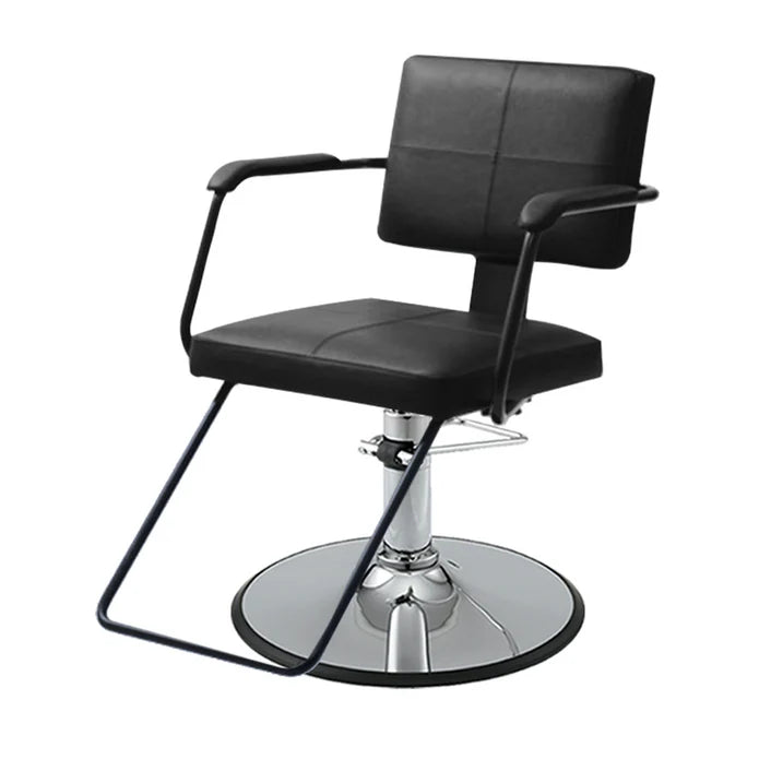 Black Takara Belmont Shiki styling chair with chrome round base and footrest
