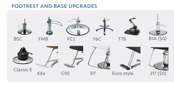Takara Belmont salon chair base and footrest upgrade options