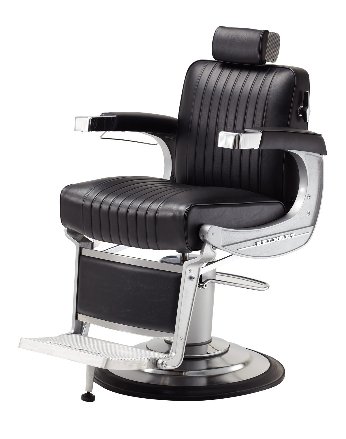 Takara Belmont 225 Classic Elegance barber chair with black upholstery and silver frame